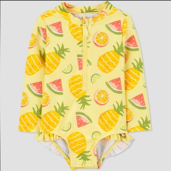Carter's Other - Baby Girls' Long Sleeve Fruit Printed Rash Guard - Yellow/Pink 6M